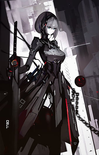 KREA - digital anime in the style of arcane a cyborg - girl hacking into  reality, black red long hair!, biomechanical details, neon background  lighting, full body, medium sensor, 8 0 mm,