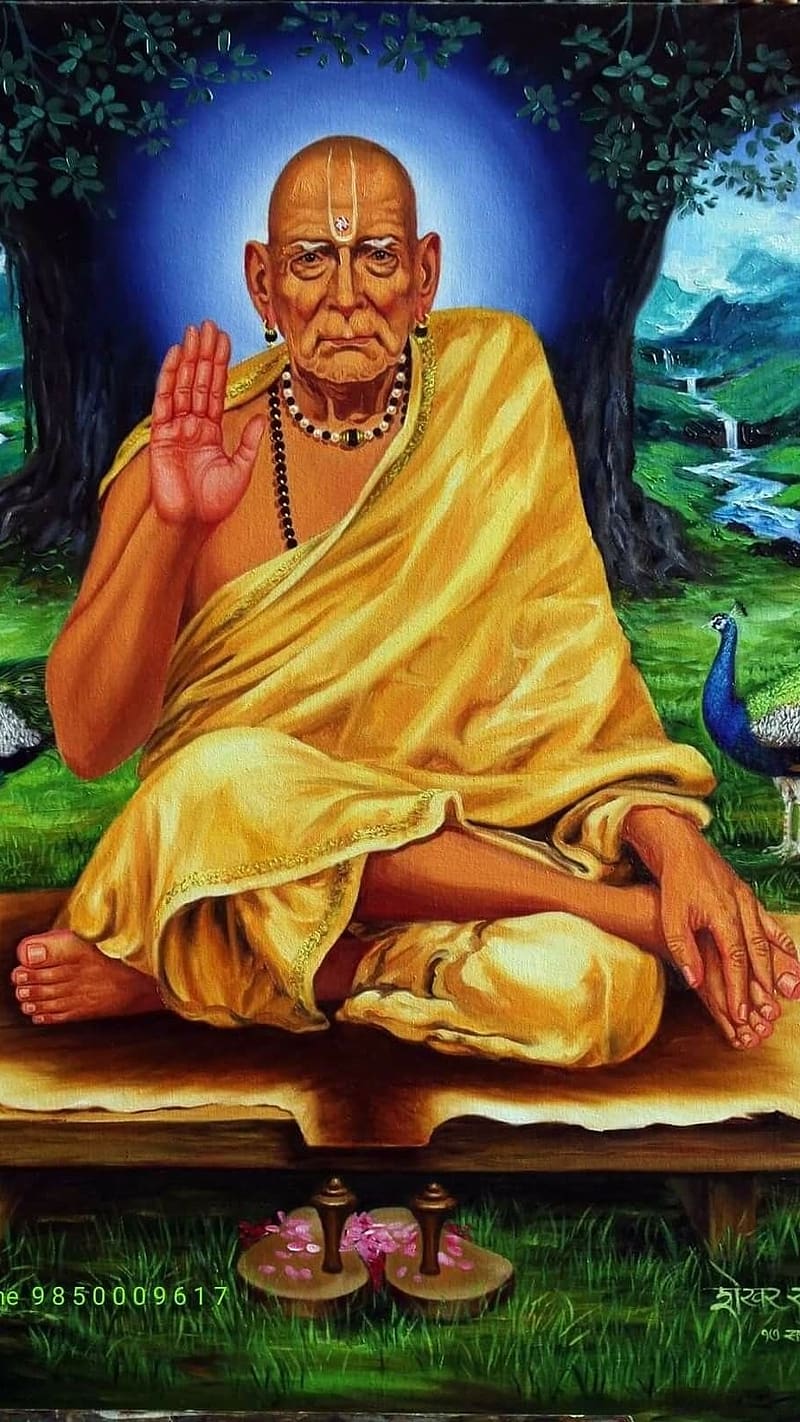 Swami Samarth, Peacock Background, guru, devotional, HD phone wallpaper