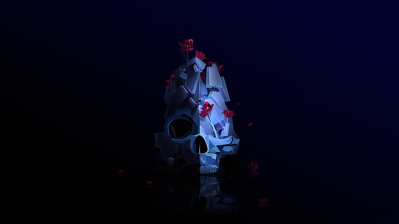 Skull And Roses, skull-and-bones, skull, roses, artist, artwork, digital-art, HD wallpaper