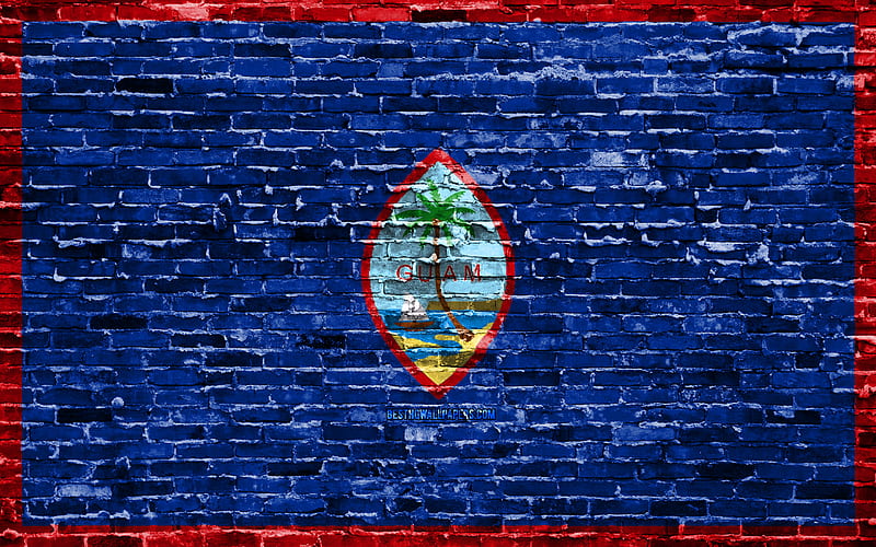 Guam flag, bricks texture, Oceania, national symbols, Flag of Guam, brickwall, Guam 3D flag, Oceanian countries, Guam, HD wallpaper