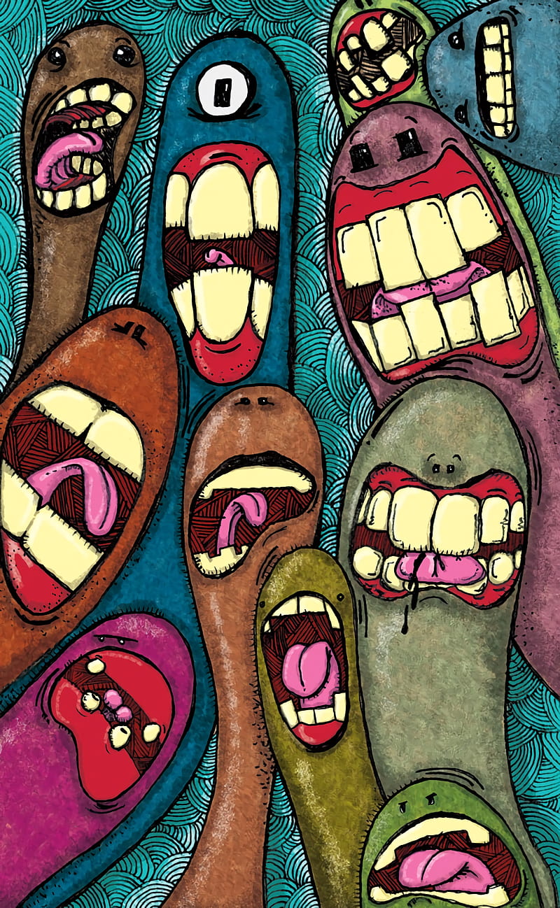 monsters, art, teeth, colorful, HD phone wallpaper