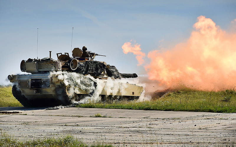 M1A2 Abram tanks, shot, fire, battle tank, armored vehicles, US forces, HD wallpaper