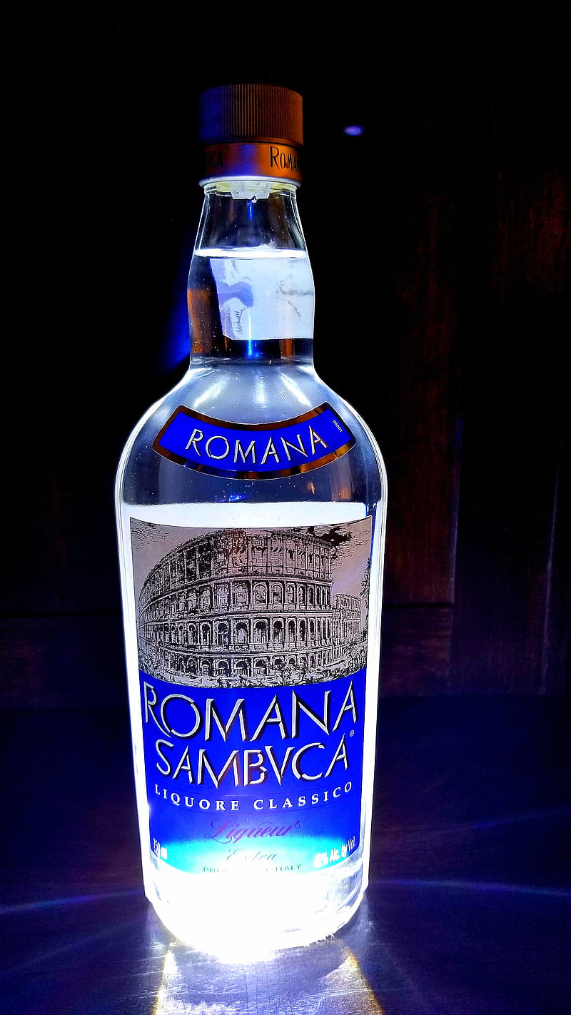 Romana Sambuca, blue, drink, glowing, italy, light, liquor, shots, white, HD phone wallpaper