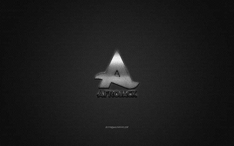 Afrojack logo, silver shiny logo, Afrojack metal emblem, Dutch DJ, Nick van de Wall, gray carbon fiber texture, Afrojack, brands, creative art, HD wallpaper