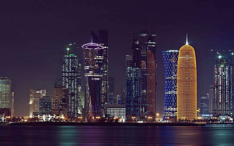 Doha, modern buildings, nightscapes, skyscrapers, Qatar, Asia, Doha at night, HD wallpaper