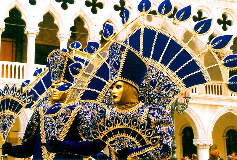 Venetian carnival, carnival, venice, mask, blue, HD wallpaper