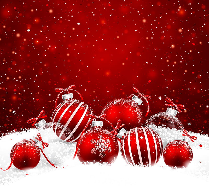 Christmas Balls, balls, christmas, decoration, merry, red, snow, HD wallpaper