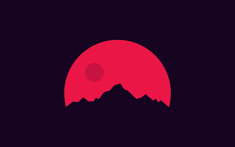 Red moon, mountain, minimal, flat, HD wallpaper | Peakpx