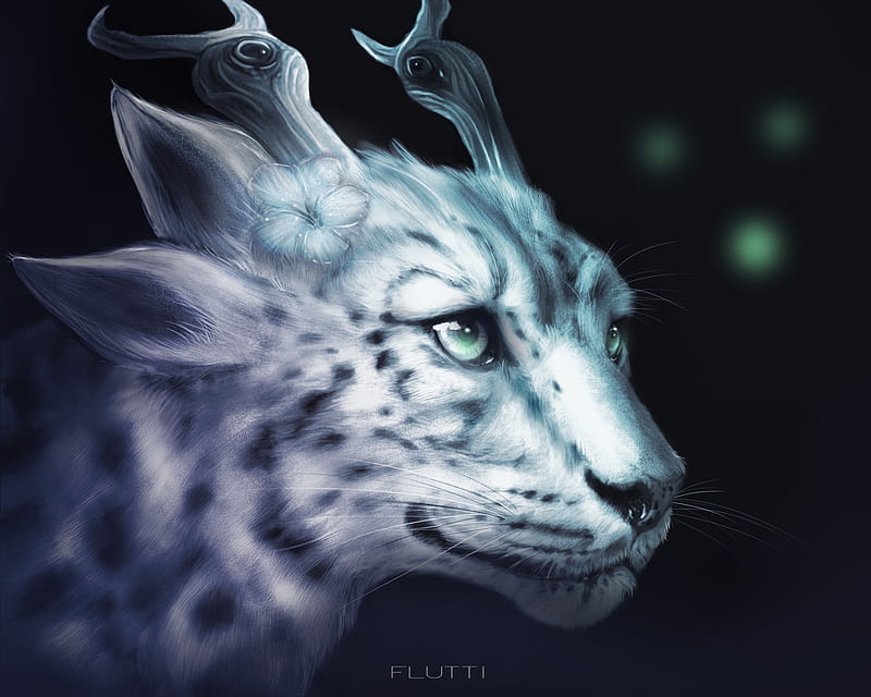 Charr, snow leopard, charline k, fantasy, luminos, horns, HD wallpaper