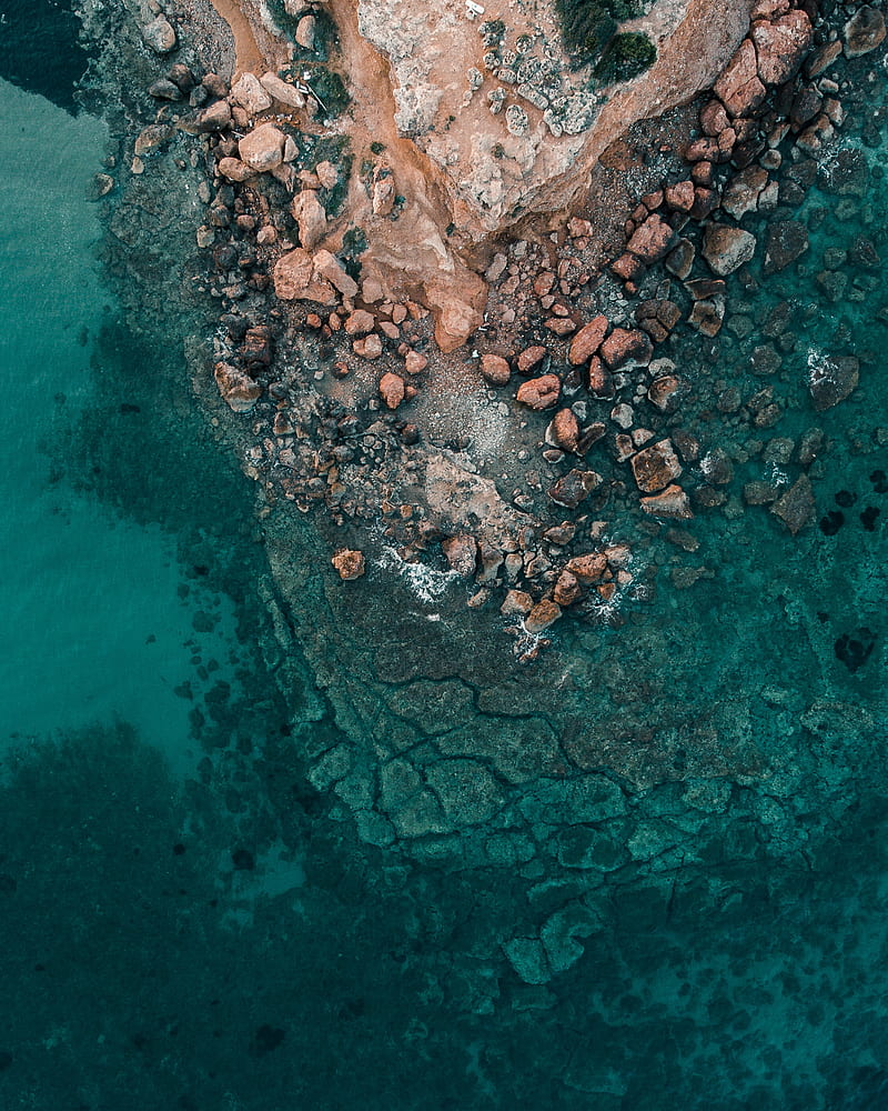 rocks, stones, sea, water, aerial view, nature, HD phone wallpaper