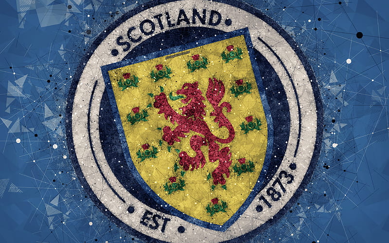 Scotland national football team geometric art, logo, blue abstract background, UEFA, Europe, emblem, Scotland, football, grunge style, creative art, HD wallpaper