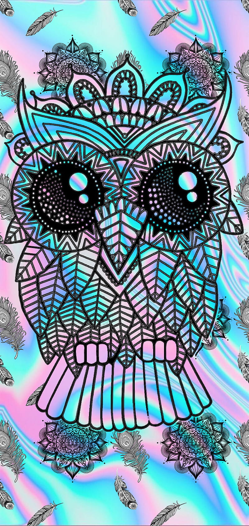 Buho, color, iridescence, mandala, melesao, owl, samsung, tornasol, HD phone wallpaper