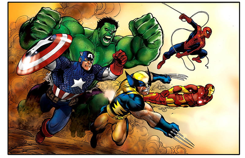 Spider Man, Hulk, Iron Man, Captain America, Wolverine, Comics, Marvel Comics, HD wallpaper