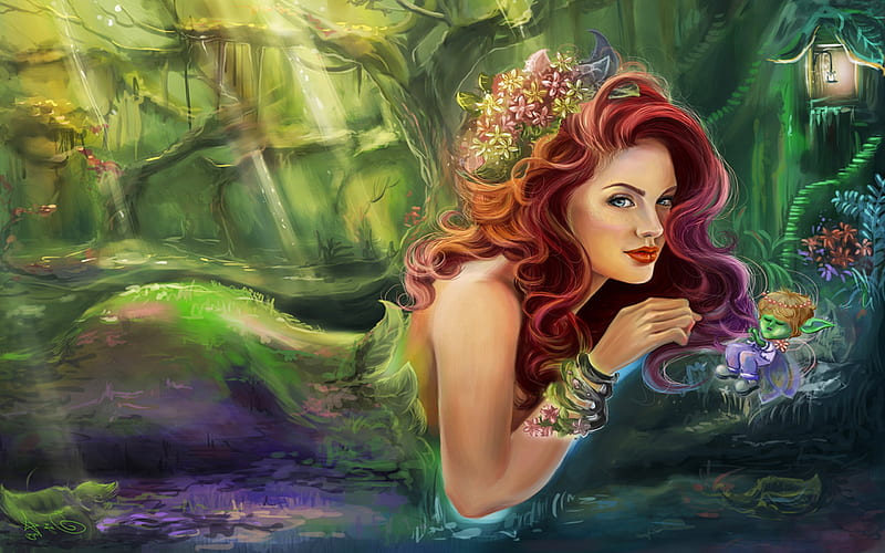 Elven Queen, pretty, art, elf, queen, bonito, woman, fantasy, girl, digital, fairy, HD wallpaper