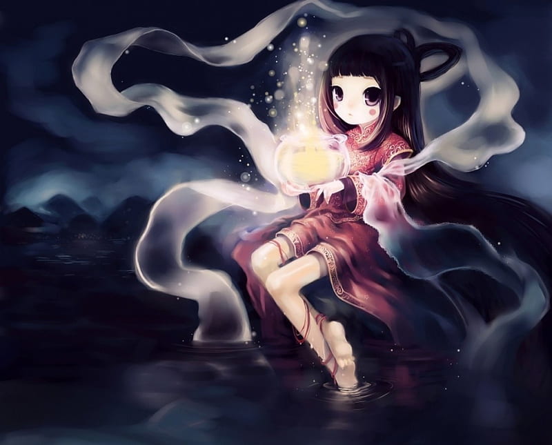 Gloomy Magic Eerie Robe Fantasy Scare Anime Anime Girl Long Hair Light Hd Wallpaper Peakpx