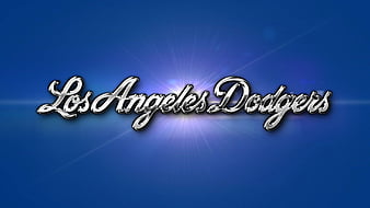 Download The iconic Los Angeles Dodgers logo against a vivid blue background.  Wallpaper