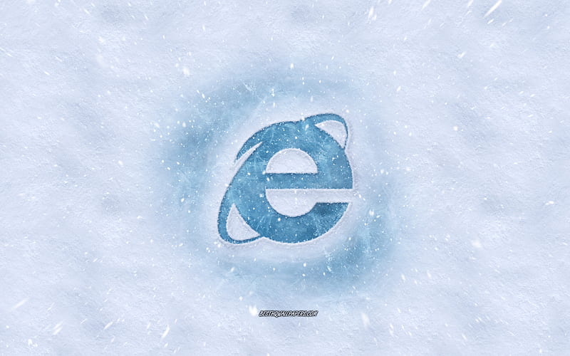 Internet Explorer logo, winter concepts, IE logo, snow texture, snow background, Internet Explorer emblem, winter art, Internet Explorer, HD wallpaper