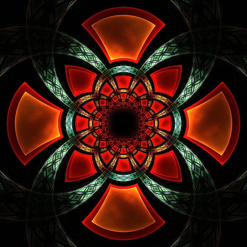 fractal, symmetry, glow, pattern, abstraction, HD phone wallpaper