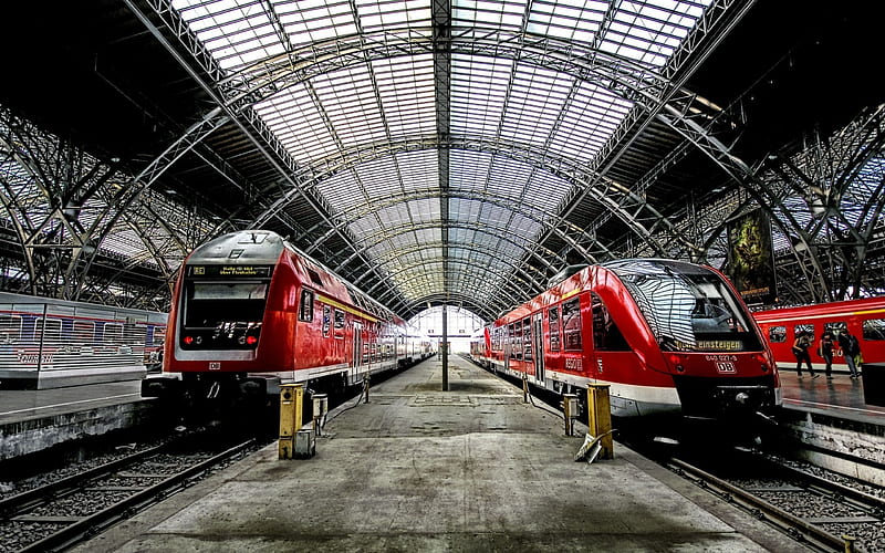 platform, leipzig, trains, germany, HD wallpaper