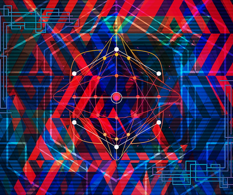 Geometric Figures, blue, colors, geometry, lines, red, shapes, HD wallpaper