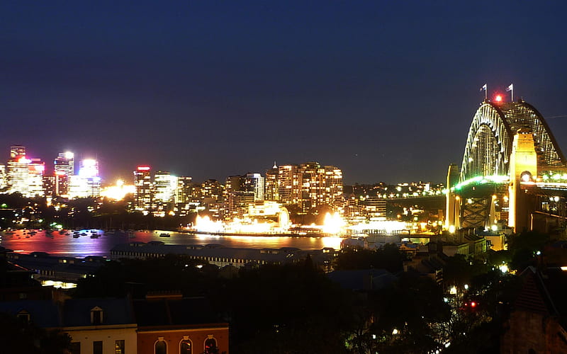 Sydney City Night Australia-architectural scenery, HD wallpaper