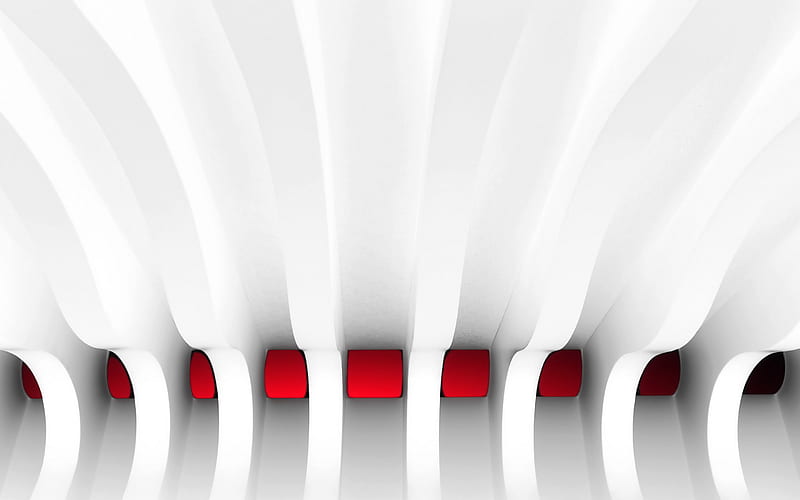 3d white partitions, red line, creative 3d background, partitions, HD wallpaper