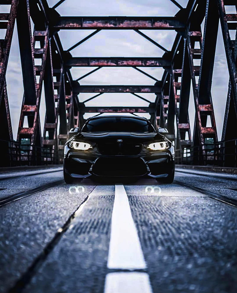 BMW M2, f87, coupe, black, car, auto, vehicle, m power, bridge, HD phone wallpaper