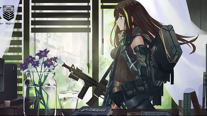Girls Frontline M4A1 In A Room With Background Of Window And Purple Screen Games, HD wallpaper