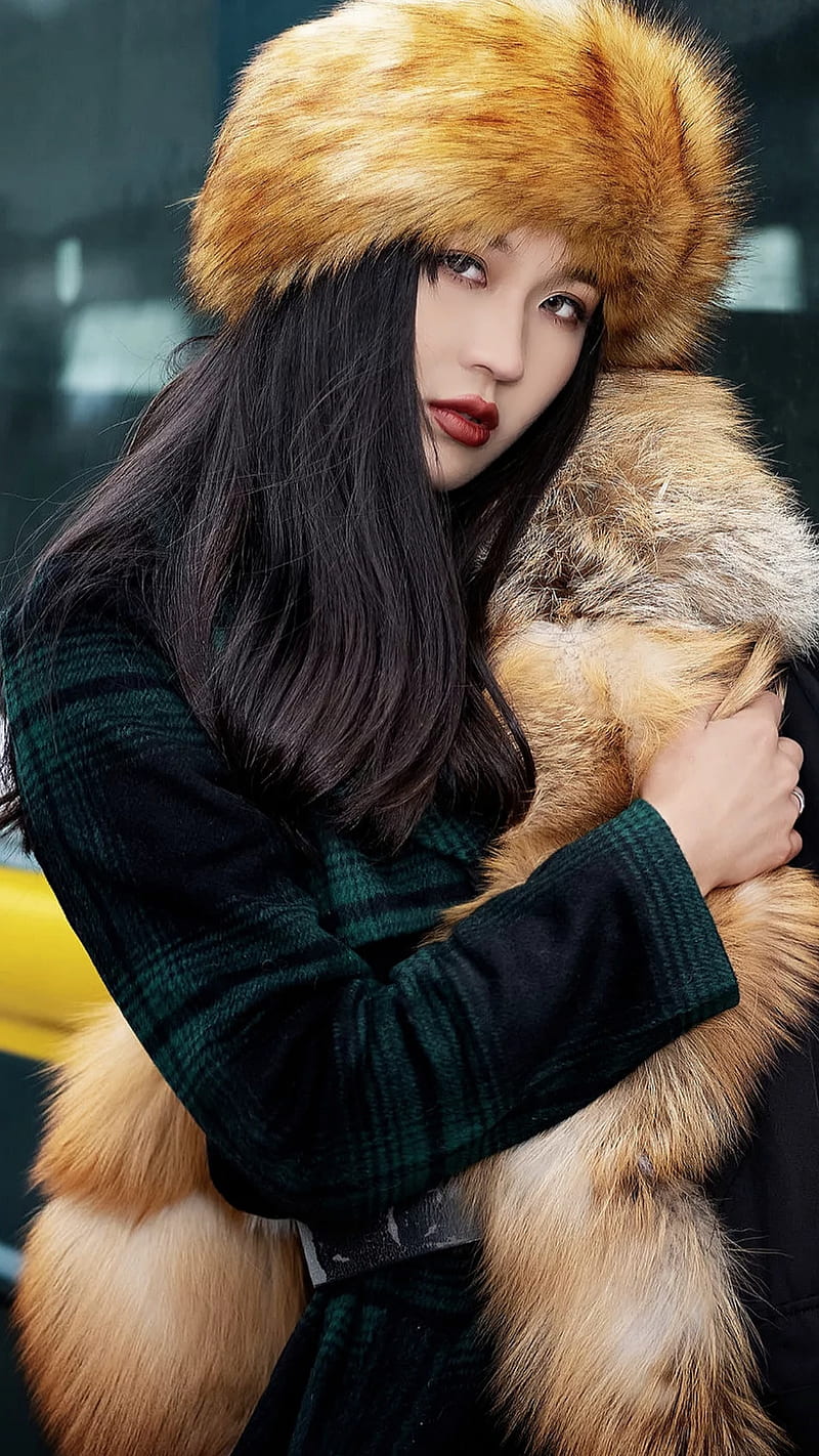 Fashion, asian, asian girl, coat, cute, fur, hat, lovely, pretty, HD phone wallpaper