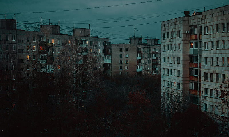 house #city #Russia #faded #grey #gloomy #trees #fall P # # #. Fall , Tree artwork, HD wallpaper