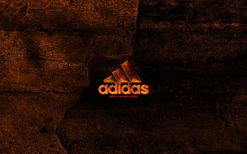 Adidas fiery logo, orange stone background, creative, Adidas logo, brands, Adidas, HD wallpaper