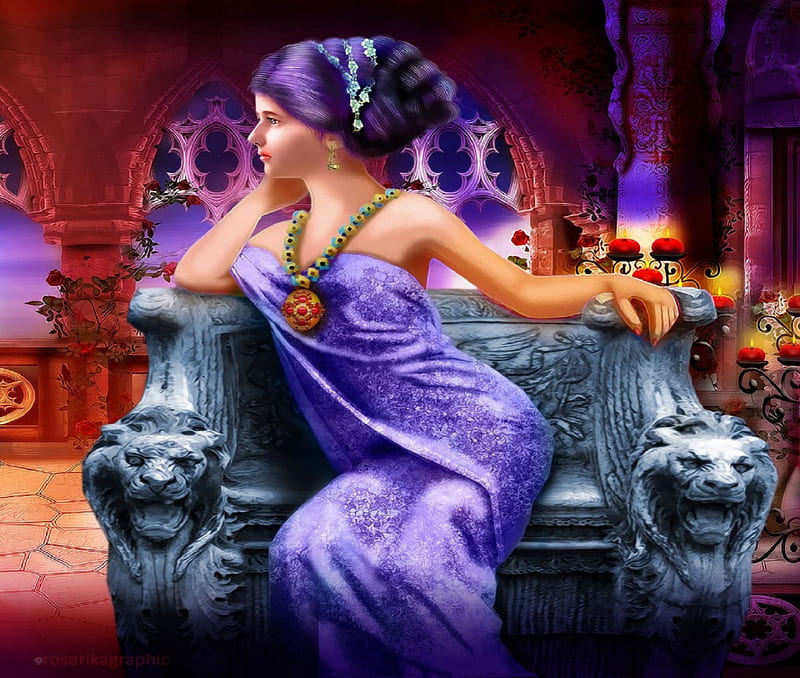 ~Gothic Lady in Purple~, charm, bonito, digital art, woman, gothic, manipulation, people, purple world, lovely, model, colors, love four seasons, creative pre-made, roses, candles, purple, weird things people wear, backgrounds, lady, HD wallpaper