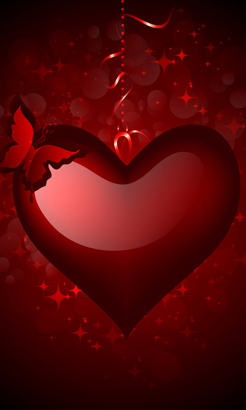 Love, beautiful red, butterfly, heart, valentine, HD phone ...