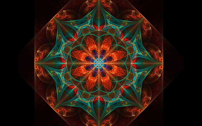 Octagon in Orange, octagon, green, orange, fractal, abstract, HD wallpaper