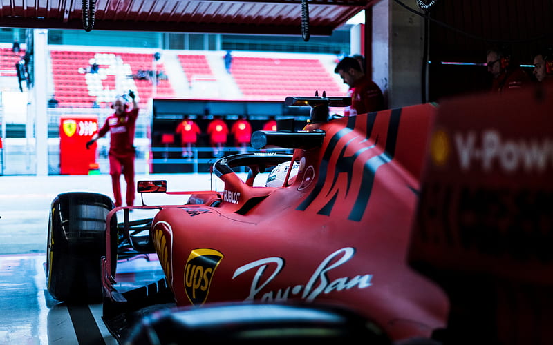 F1, Sebastian Vettel, Ferrari SF90, garage team, Scuderia Ferrari, Formula 1, racing, Scuderia Ferrari Mission Winnow, HD wallpaper