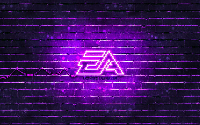 EA Games violet logo violet brickwall, EA Games logo, Electronic Arts, creative, EA Games neon logo, EA Games, HD wallpaper