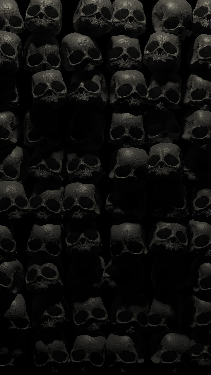 Skull Wall, Art, U, creepy, gris, high, skulls, HD phone wallpaper