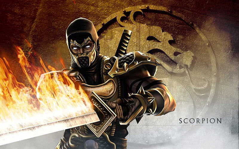 scorpion, fire, mortal, kombat, deception, yellow, sword, HD wallpaper