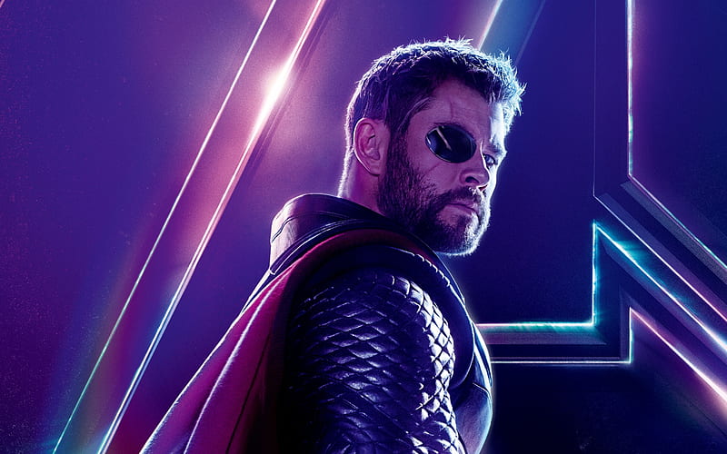 Avengers: Infinity War 2018, poster, Chris Hemsworth, movie, comics, man, thor, pink, avengers, actor, blue, HD wallpaper