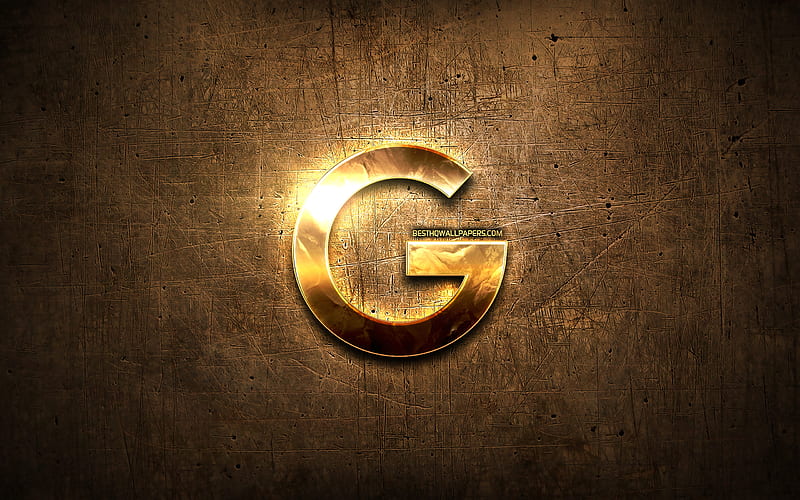 Google golden logo, artwork, brown metal background, creative, Google logo, brands, Google, HD wallpaper