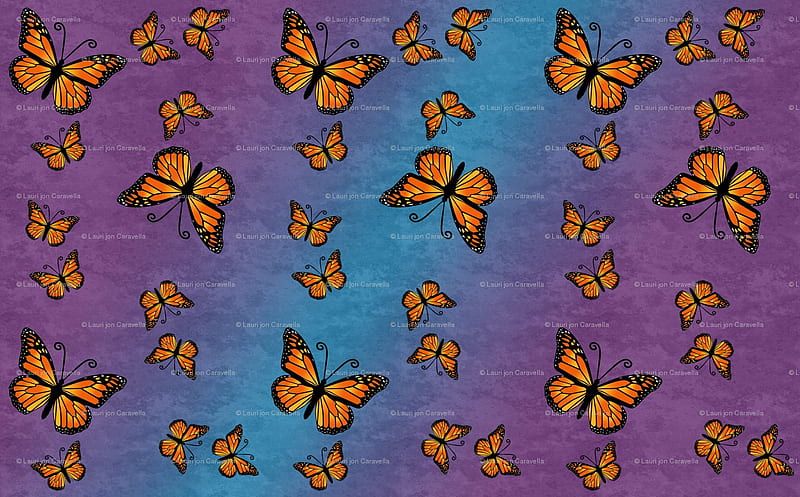 MONARCHS, purple, orange, fabric, butterflies, blue, HD wallpaper