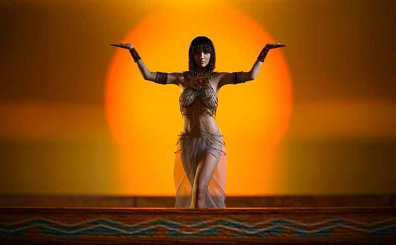 The Queen of Egypt, Dance, Girl, The sun, Ancient, Pose, HD wallpaper