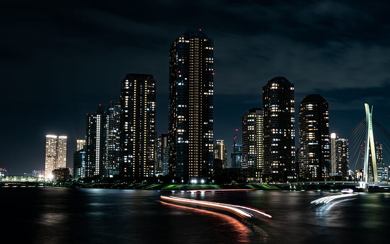 Tokyo, night, skyscrapers, modern buildings, evening, Tokyo cityscape, metropolis, japan, HD wallpaper