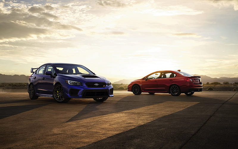 Subaru WRX STI, 2018, sedan, red Subaru, blue, new Impreza, HD wallpaper
