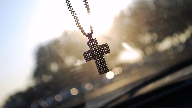 Cross Chain Is Hanging In A Car With A Blur Background Cross, HD wallpaper
