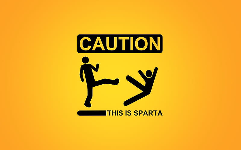Sparta, caution, man, kick, HD wallpaper