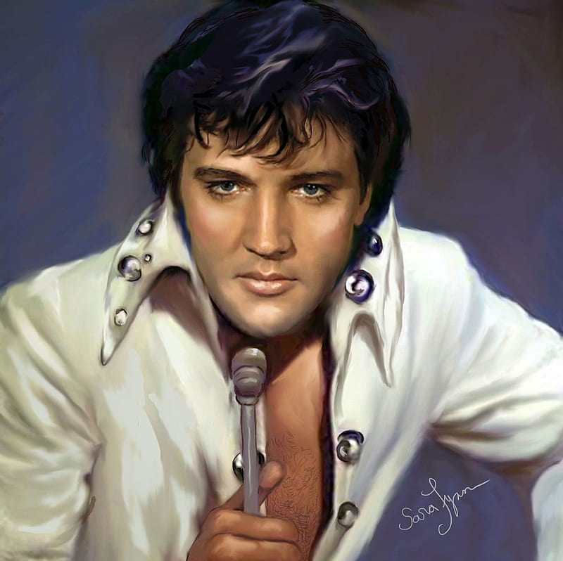 Elvis Presley, art, painting, man, pictura, portrait, singer, actor, HD wallpaper