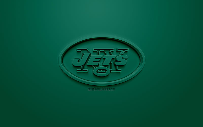 New York Jets, American football club, creative 3D logo, green background, 3d emblem, NFL, New York, USA, National Football League, 3d art, American football, 3d logo, HD wallpaper