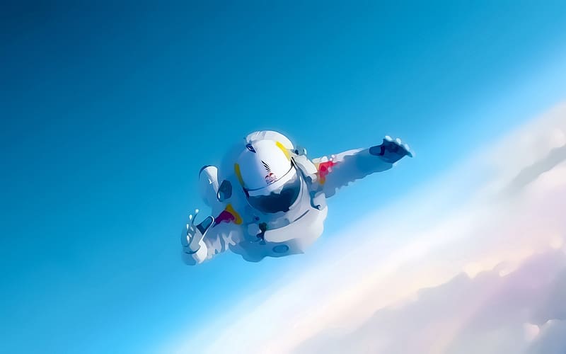 Sky, Artistic, Red Bull, Astronaut, Skydiving, Redbulls Fly, HD wallpaper