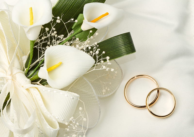 Love, rings, calla, flowers, wedding, HD wallpaper